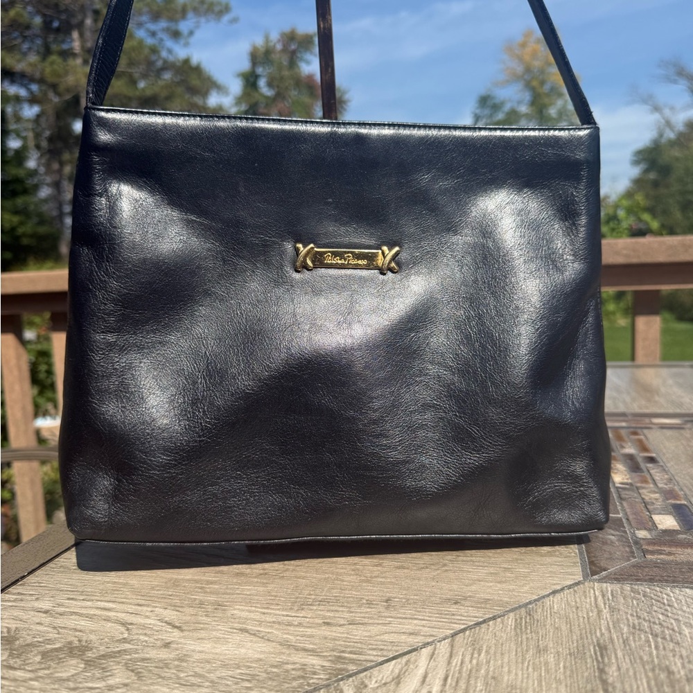 GUC! Paloma Picasso Italian Luxury Black Leather Bag with Gold Accent
